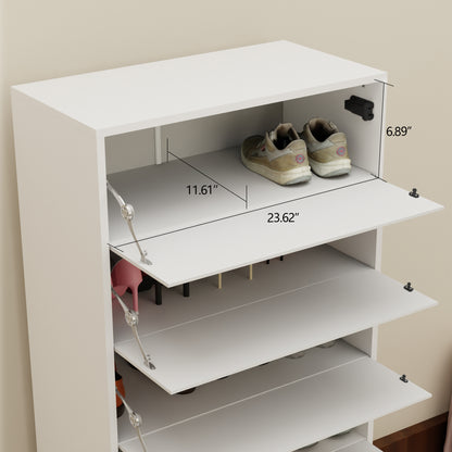 Mirror Shoe Cabinet With 6 Flip Drawers, Mirror Shoe Rack Organizer Store Ample Shoes, Mirror Shoe Storage With 4 Metal Legs, Door Opening Using Hand-Touch Flip-Out Door, White