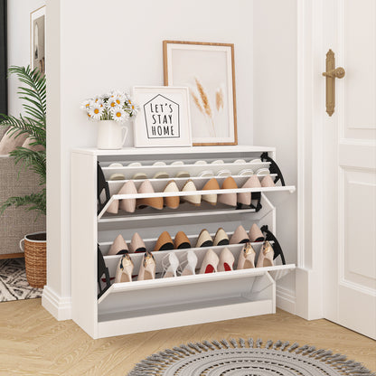 2 Tier Shoe Storage Cabinet with Draders for Entryway,Bedroom,Flip Door Design Shoe Cabinet