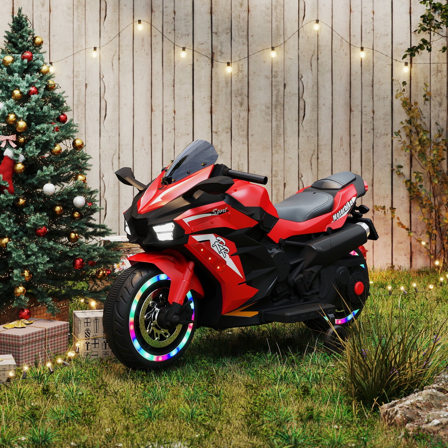 12V Electric Motorcycle for Kids, Powered Toy Motorcycle, Child Motorcycle Ride On with Light Wheels and Bluetooth Music Red (No shipping on weekends) (Temu, Walmart Amazon prohibited)