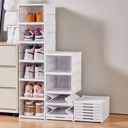 Stackable 3 Tier Freestanding Plastic Organizer - White, dustproof, space-saving and easy to assemble, perfect for organizing shoes at home, office and more!