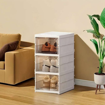 Stackable 3 Tier Freestanding Plastic Organizer - White, dustproof, space-saving and easy to assemble, perfect for organizing shoes at home, office and more!