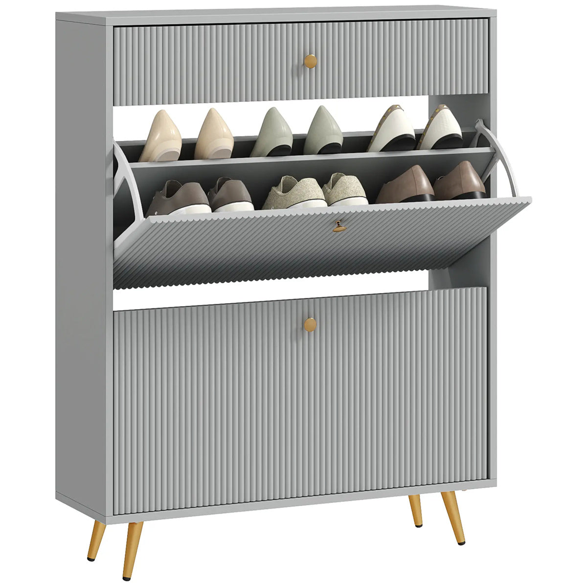 Gray shoe cabinet with adjustable shoe rack