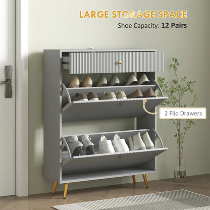 Gray shoe cabinet with adjustable shoe rack