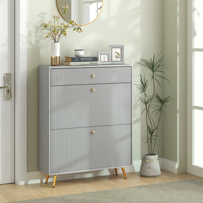 Gray shoe cabinet with adjustable shoe rack