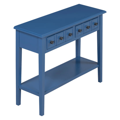 Rustic Console Table with Open Shelf, Rubber Wood Legs, Ideal for Entryways, Living Rooms, and Hallways (Navy)