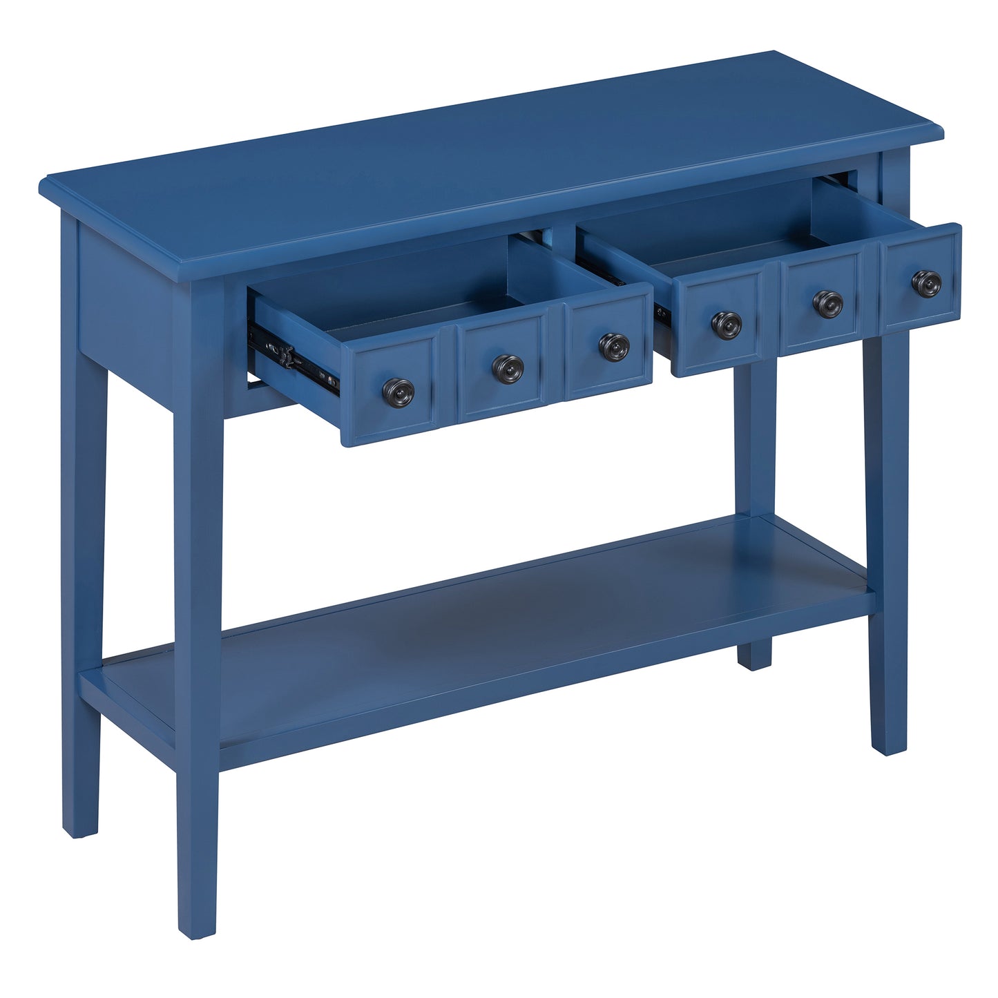 Rustic Console Table with Open Shelf, Rubber Wood Legs, Ideal for Entryways, Living Rooms, and Hallways (Navy)