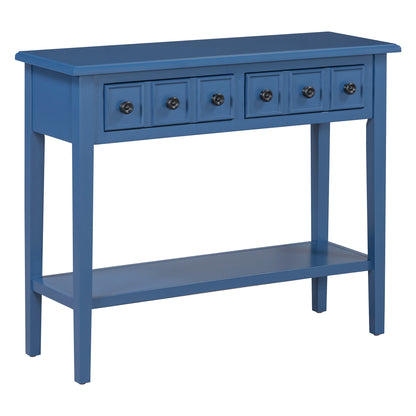 Rustic Console Table with Open Shelf, Rubber Wood Legs, Ideal for Entryways, Living Rooms, and Hallways (Navy)