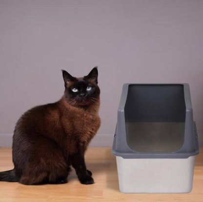 LARGE 60X40X41CM STAINLESS STEEL UPPER AND LOWER SNAP TYPE RECTANGULAR MAT WITH SHOVEL MAT GREY CAT LITTER BOX