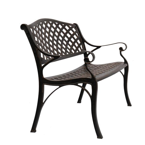 40.5" Outdoor Cast Aluminum Bench With Mesh Backrest Seat Surface