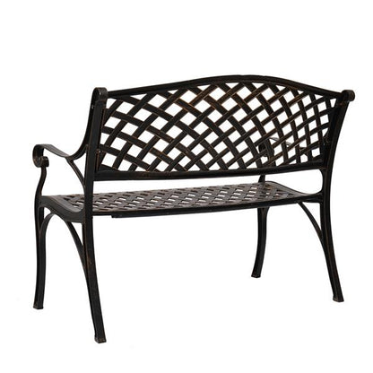 40.5" Outdoor Cast Aluminum Bench With Mesh Backrest Seat Surface