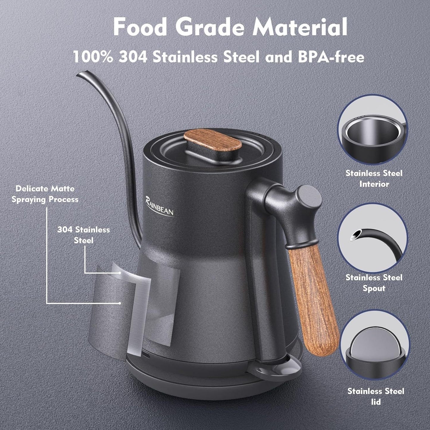 Gooseneck Electric Kettle, Pour Over Coffee Kettle Hot Water Tea Kettle,Stainless Steel Inner With Leak Proof Design,Rapid Heating, Auto Shutoff