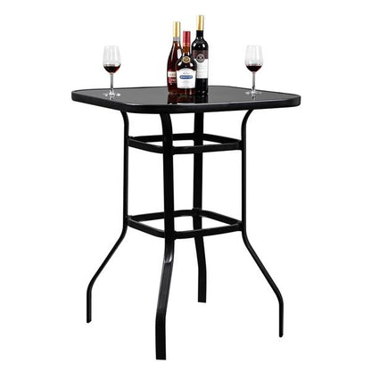 Wrought Iron Glass High Bar Table Patio Bar Table Black