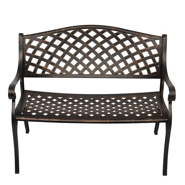 40.5" Outdoor Cast Aluminum Bench With Mesh Backrest Seat Surface