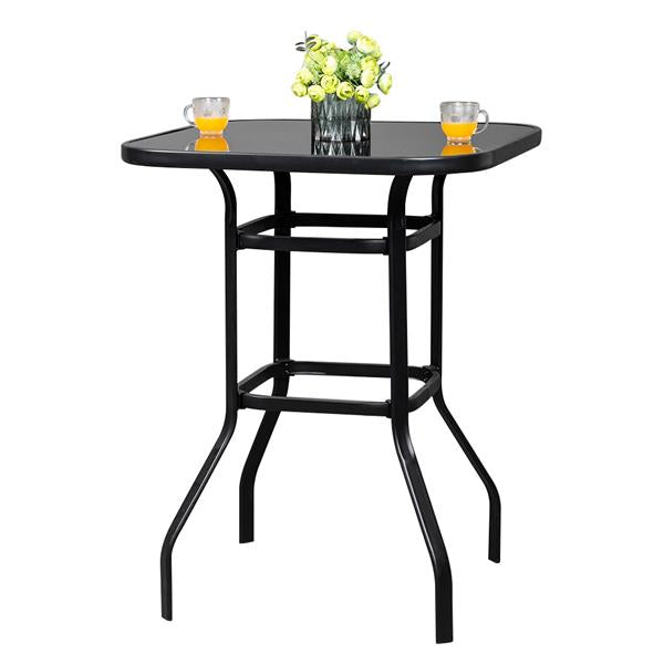 Wrought Iron Glass High Bar Table Patio Bar Table Black