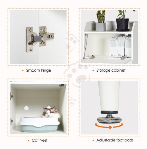 Litter Box Enclosure With Shelves And Doors White Wooden Hidden Cat Litter Box Furniture Industrial Indoor Cat House Washroom Pet Crate Storage Cabinet