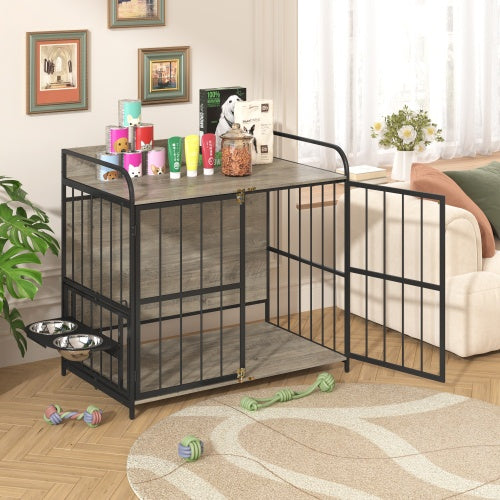 Dog Cage Furniture With Adjustable Feeding Rack For Medium-sized Dogs