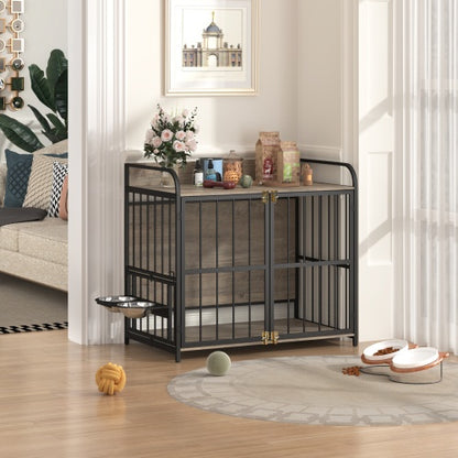 Dog Cage Furniture With Adjustable Feeding Rack For Medium-sized Dogs