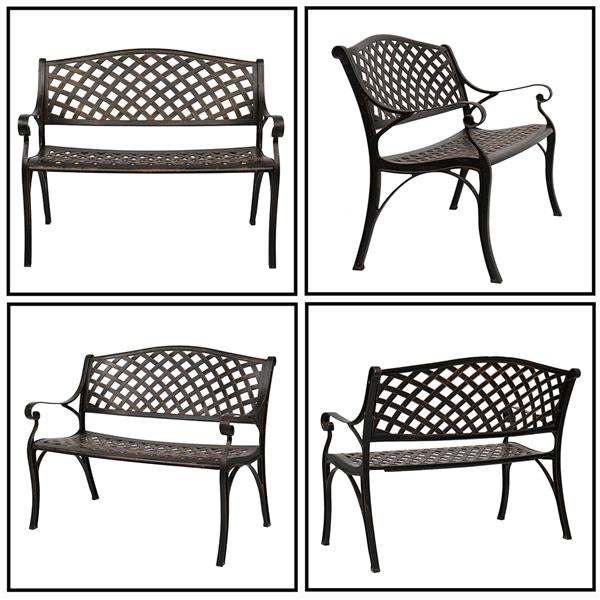 40.5" Outdoor Cast Aluminum Bench With Mesh Backrest Seat Surface