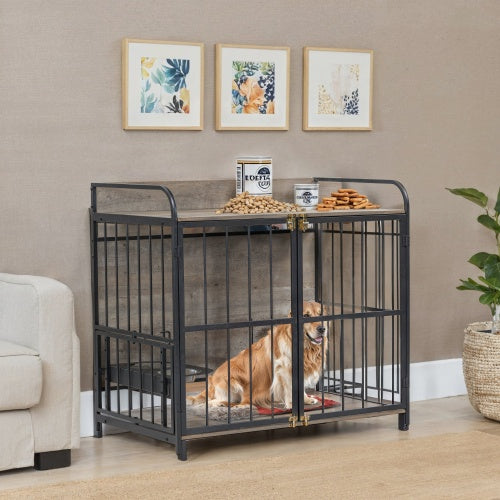 Dog Cage Furniture With Adjustable Feeding Rack For Medium-sized Dogs