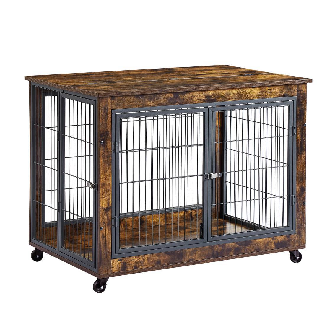 Furniture Dog Cage Crate With Double Doors Rustic Brown