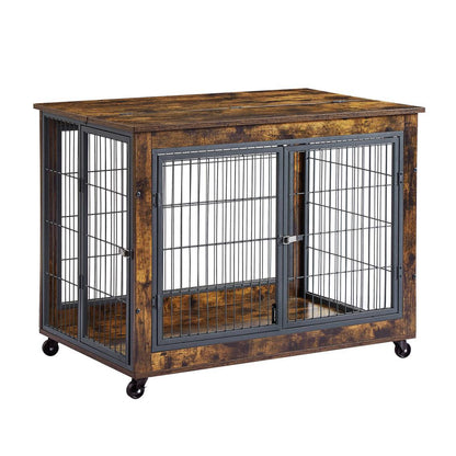 Furniture Dog Cage Crate With Double Doors Rustic Brown