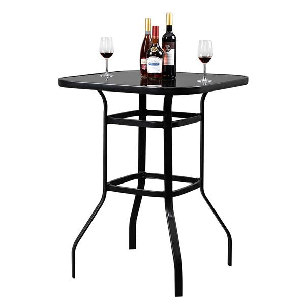 Wrought Iron Glass High Bar Table Patio Bar Table Black