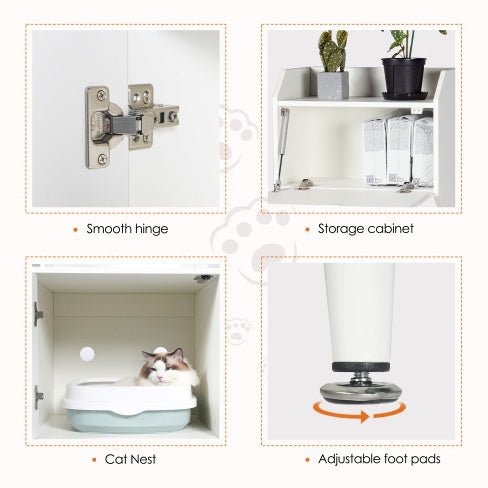 Litter Box Enclosure With Shelves And Doors White Wooden Hidden Cat Litter Box Furniture Industrial Indoor Cat House Washroom Pet Crate Storage Cabinet