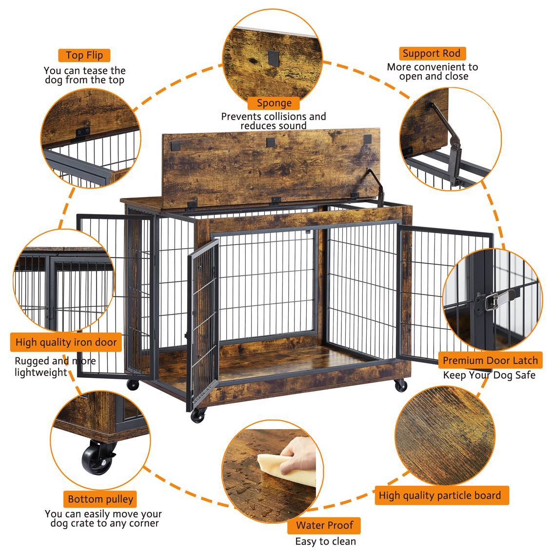 Furniture Dog Cage Crate With Double Doors Rustic Brown