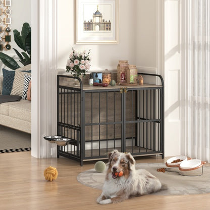 Dog Cage Furniture With Adjustable Feeding Rack For Medium-sized Dogs