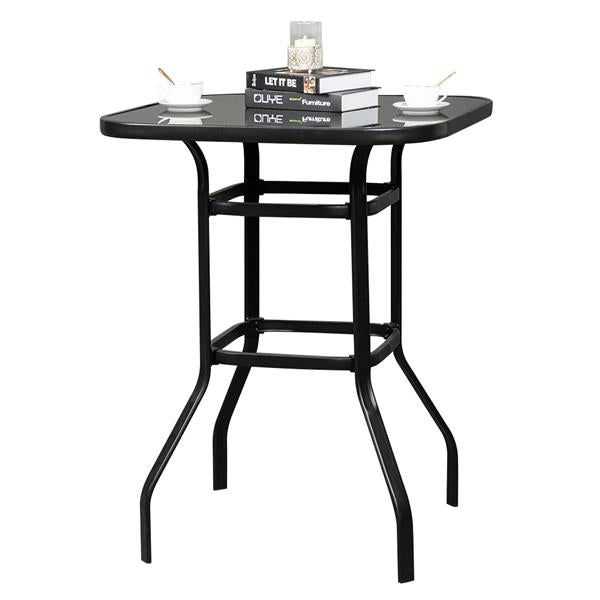 Wrought Iron Glass High Bar Table Patio Bar Table Black