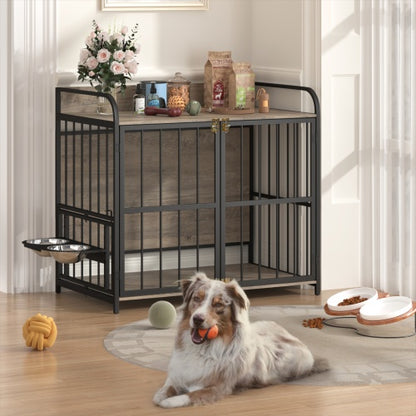 Dog Cage Furniture With Adjustable Feeding Rack For Medium-sized Dogs